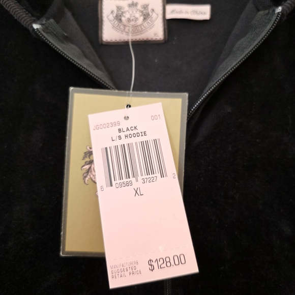 NWT XL Juicy Couture Black Pink Velour Zip-Up Hoodie Jacket Sparkly Westie Dog - Picture 5 of 7